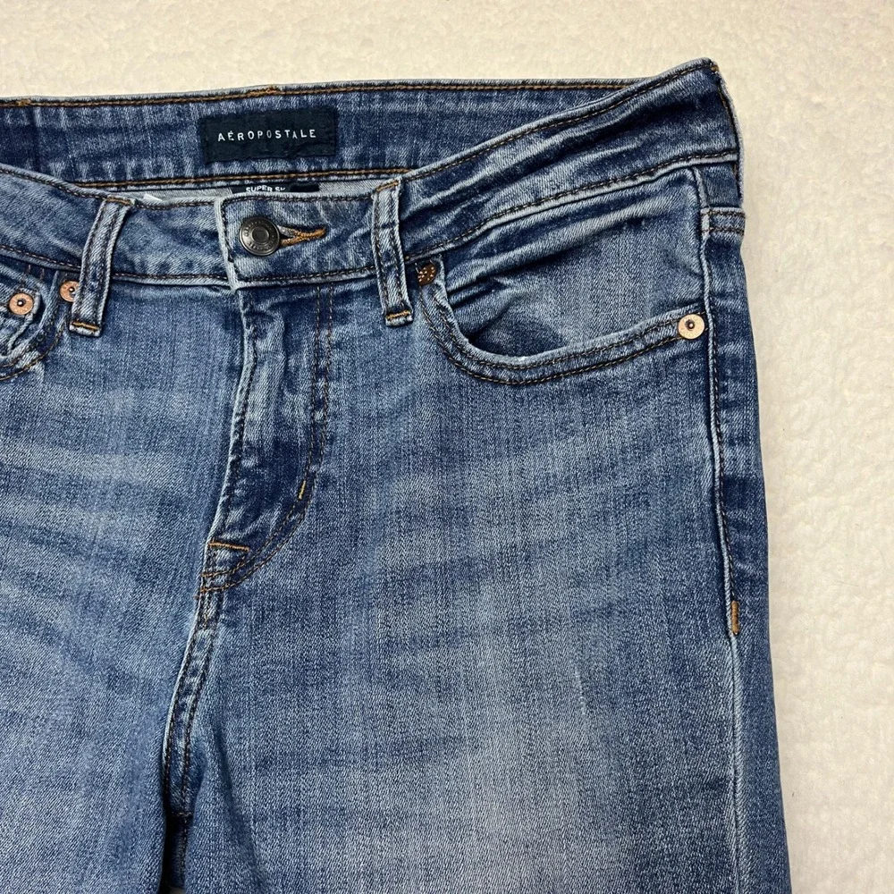 Aeropostale Jeans Mens 31x32 Blue Super Skinny Distressed Medium‎ Wash Denim
